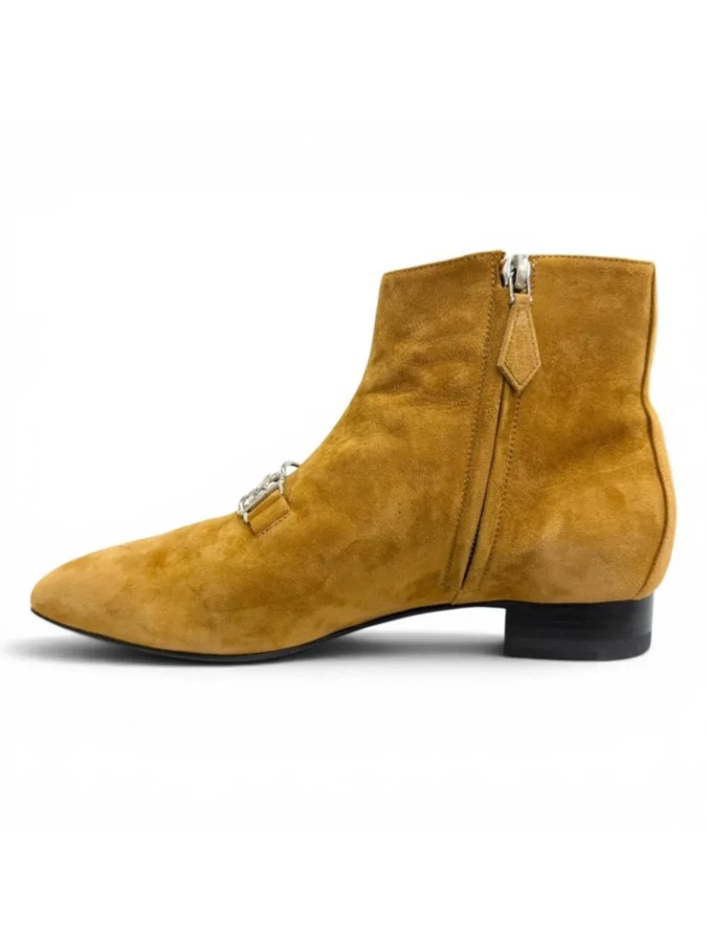 Hermes Suede Leather Carriage Logo Side Zip Short Boots Ankle Camel Brown
